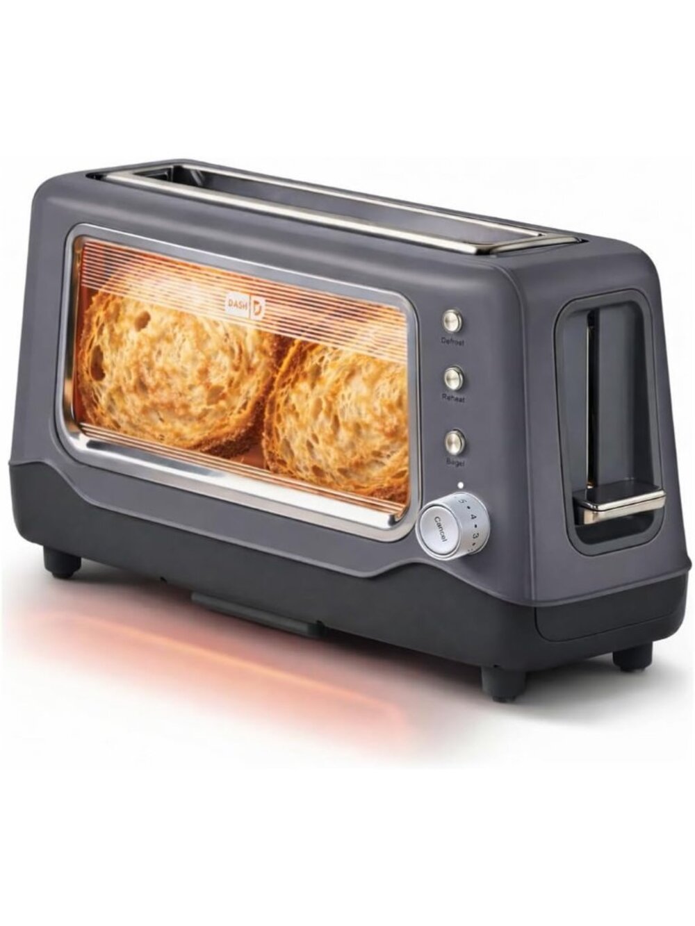 Gray Clear View Extra Wide Slot with See Through Window Reheat Baked Toaster